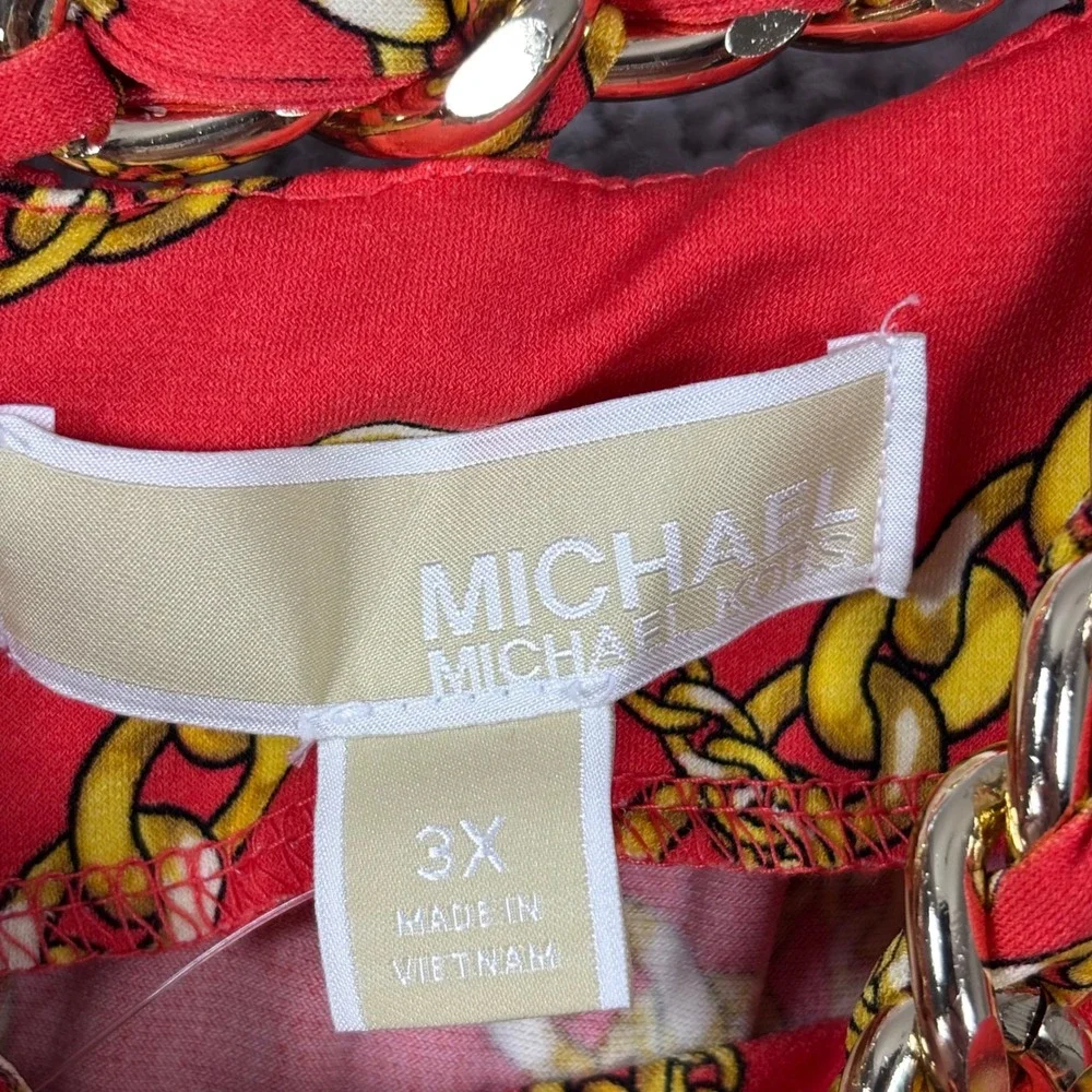 Michael Kors Red Gold Chain‎ Link Halter Neck Maxi Dress Plus Size 3X NWT